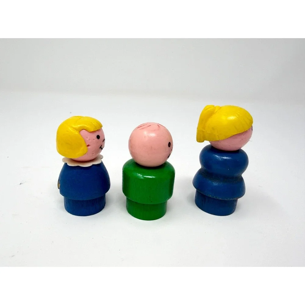 Vintage Fisher Price Little People Wood Body Plastic Head Lot of 3 Mom Girl Boy